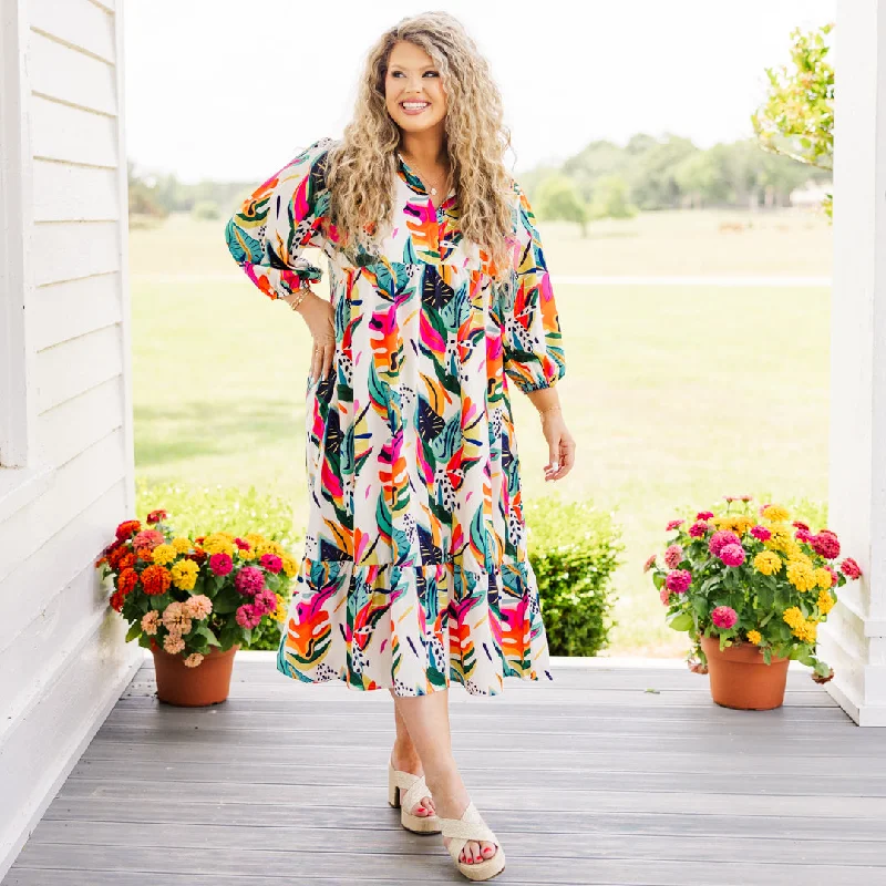 Enchanting Encore Midi Dress, Cream Casual Women's Japanese 