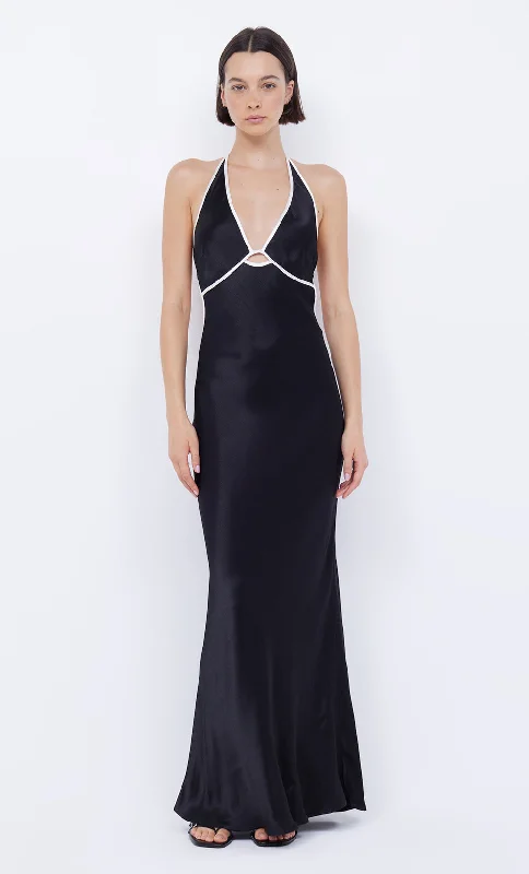 ZARIAH HALTER DRESS - BLACK/IVORY Sporty Women's Tennis
