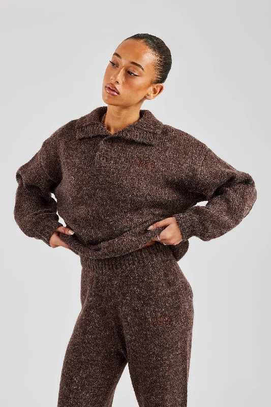 Knit Funnel Neck Sweater - Chocolate Modern Women's 
