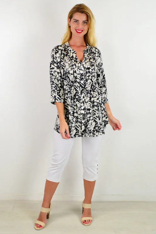 Black Roxanne Floral Tunic Shirt Women