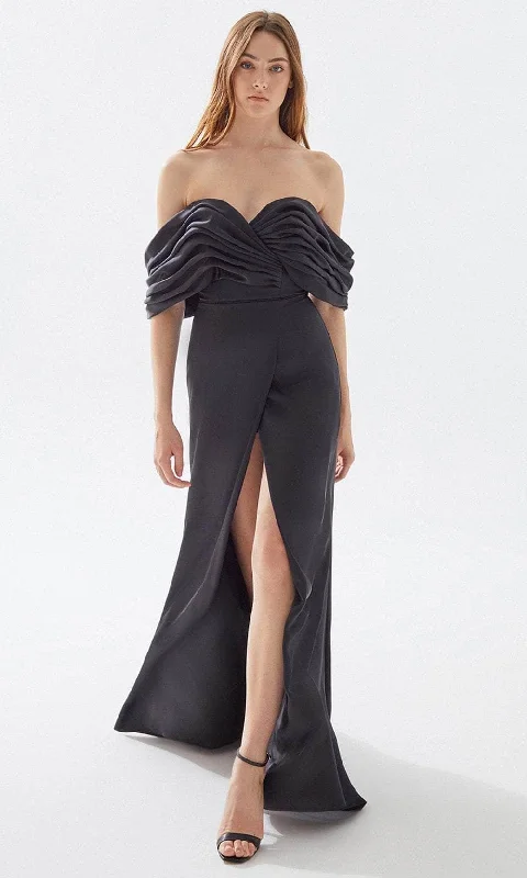 Tarik Ediz 52068 - Drape Ornate Off Shoulder Prom Dress Preppy Women's College