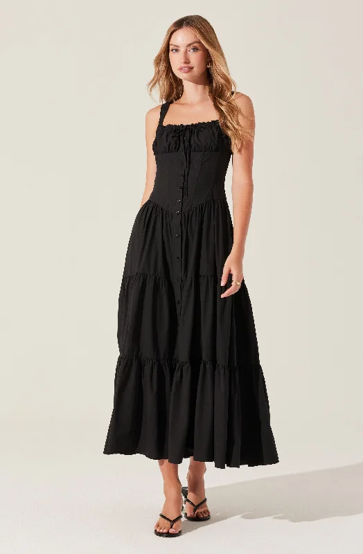 Temperance Tiered Milkmaid Maxi Dress Laid - back Women's Style
