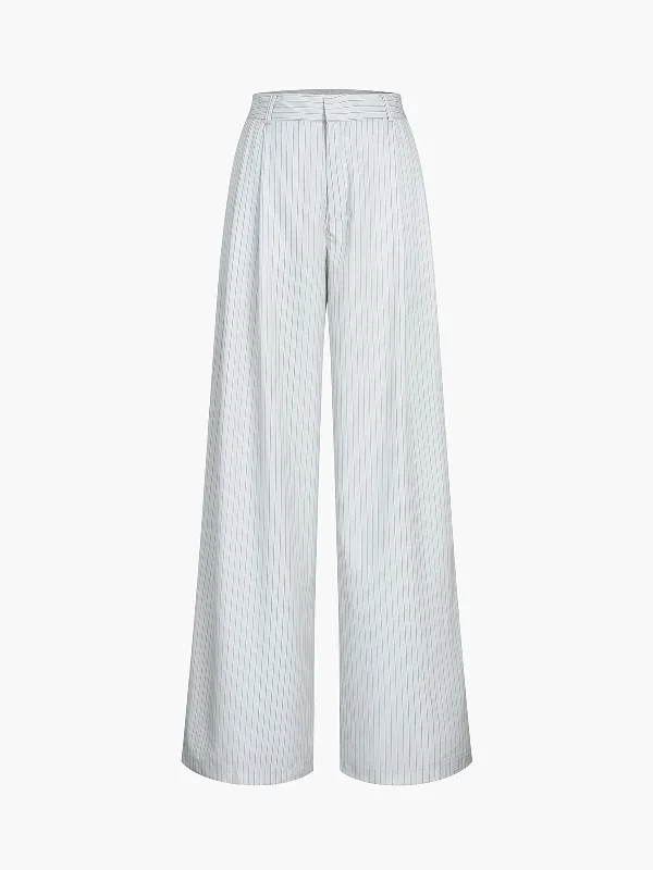 BerryBetty - Pinstripe Wide Leg Pants Elegant Women's Formal 