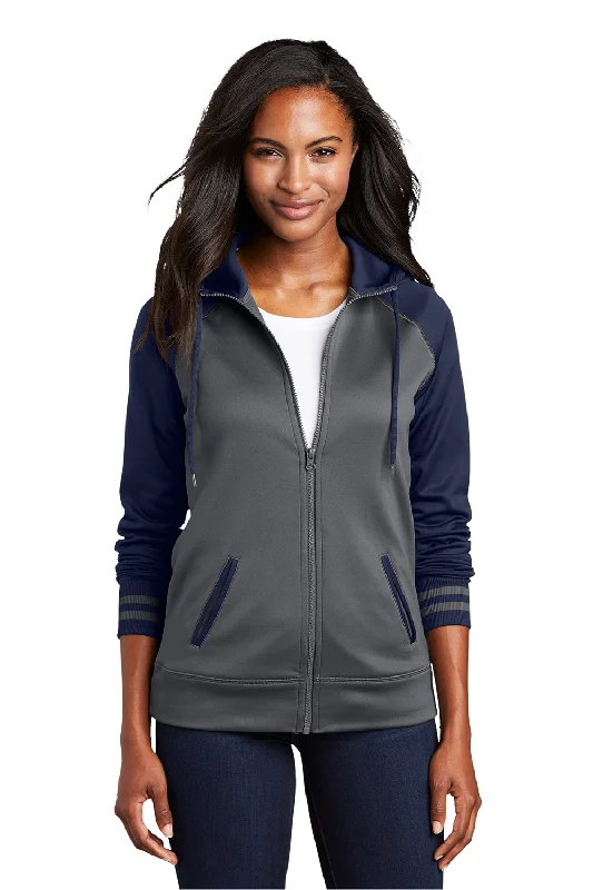 Sport-Tek Womens Sport-Wick Moisture Wicking Fleece Hooded Sweatshirt Hoodie w/ Pockets - Dark Smoke Grey/Navy Blue Sporty Women's Tennis Sport-Tek Womens Sport-Wick Moisture Wicking Fleece Hooded Sweatshirt Hoodie w/ Pockets - Dark Smoke Grey/Navy Blue Sporty Women's Tennis