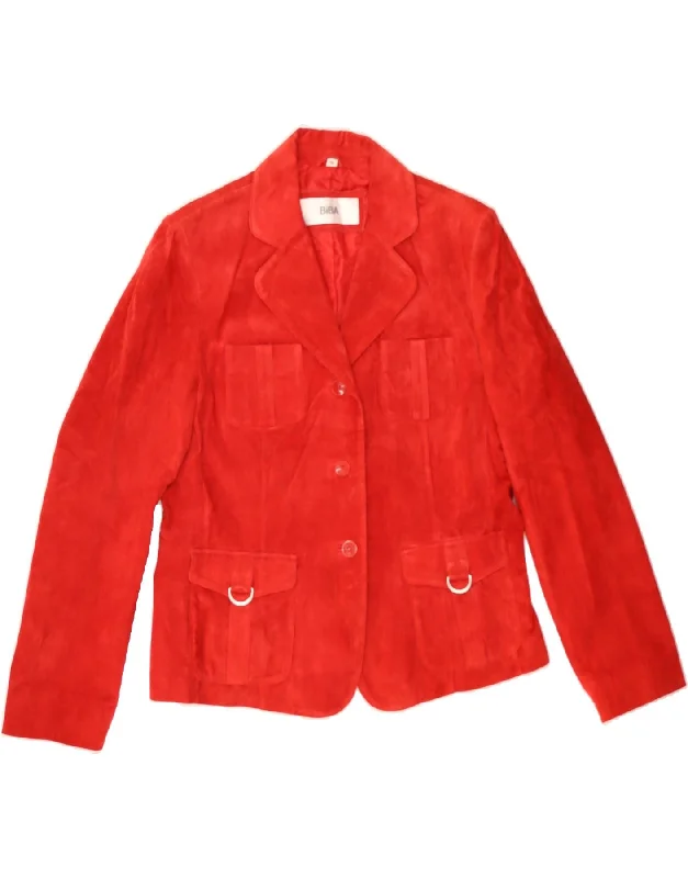 BIBA Womens Suede 3 Button Blazer Jacket EU 40 Medium Red Suede