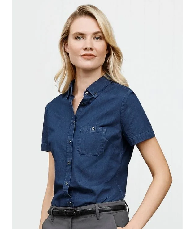 Indie Womens Short Sleeve Denim Shirt Elegant Women's Formal 