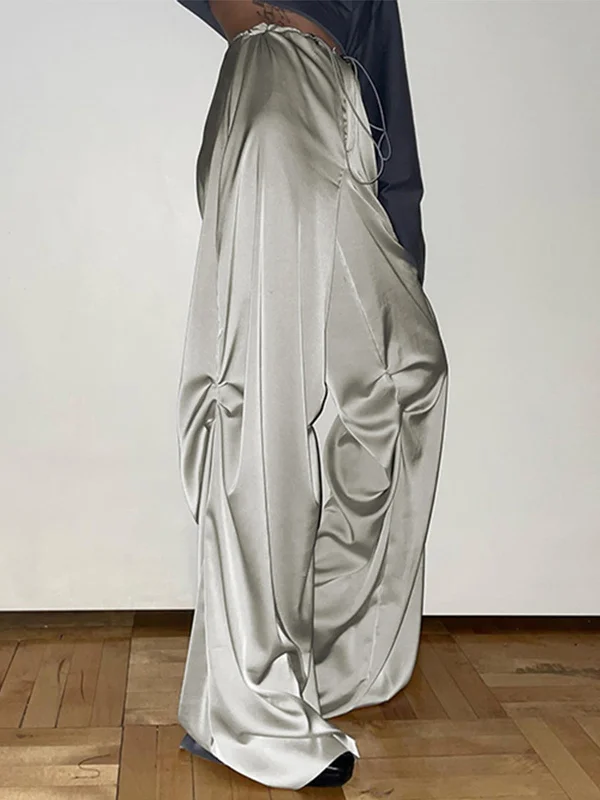 BerryBetty - Oversized Satin Wide Leg Pants Traditional Women's Wool