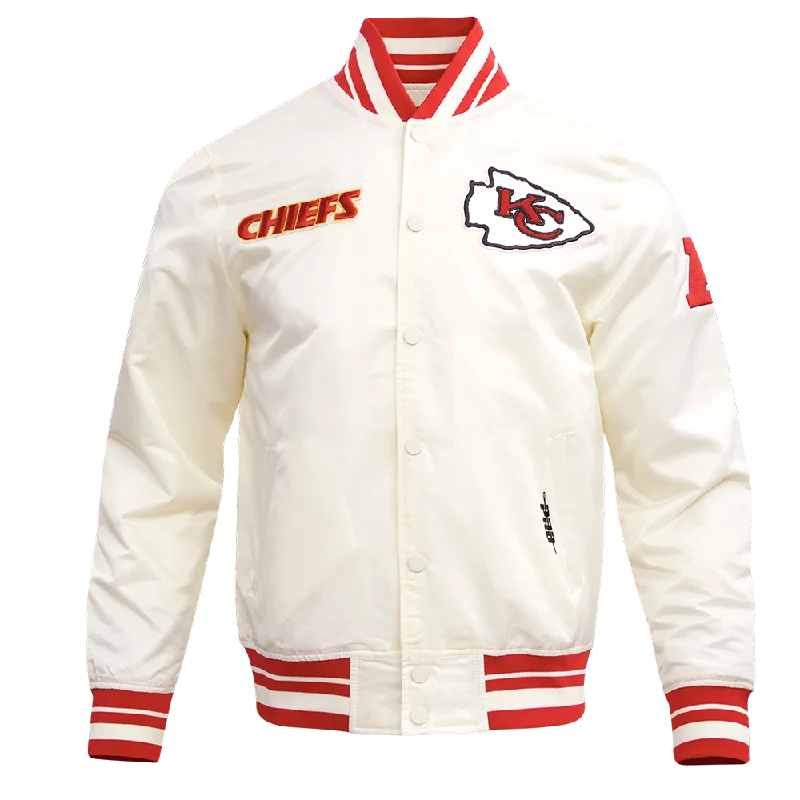 NFL KANSAS CITY CHIEFS RETRO CLASSIC MEN'S RIB SATIN JACKET (EGGSHELL/ RED)