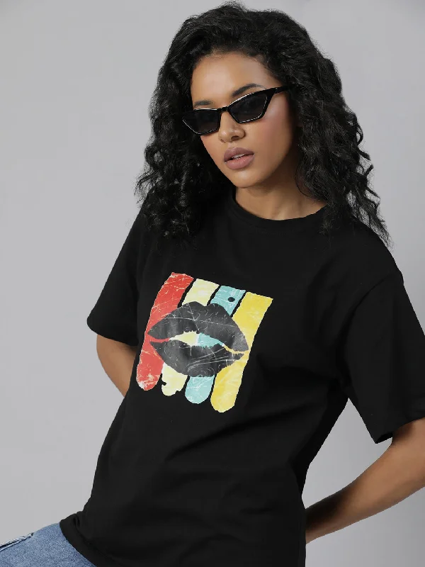 Women Black Graphic T Shirt