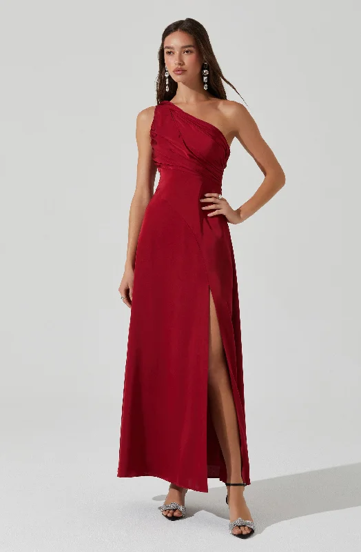 Atoila One Shoulder Satin Maxi Dress Casual Women's Loose - fitting