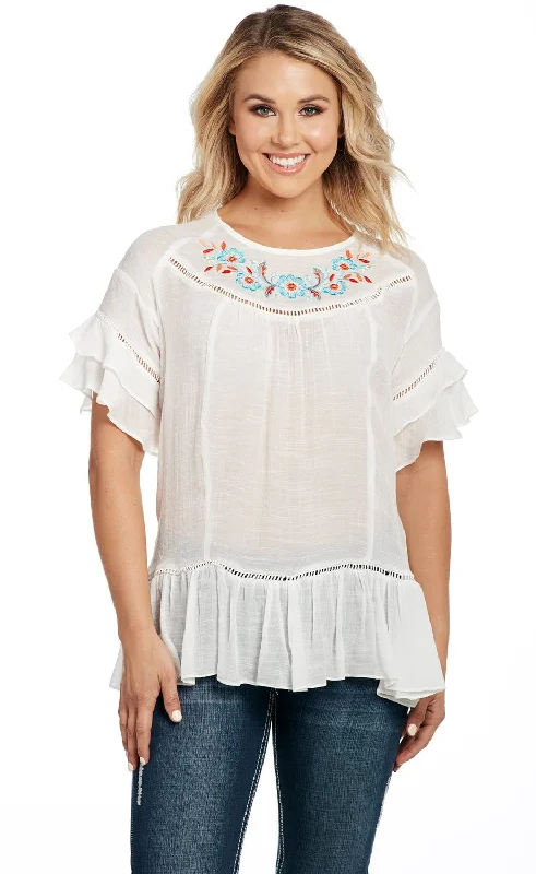 Cowgirl Up Womens White Rayon Two Tier Tunic S/S Gym