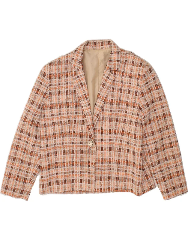 VINTAGE Womens 1 Button Blazer Jacket UK 14 Medium Pink Check Athletic Women's 