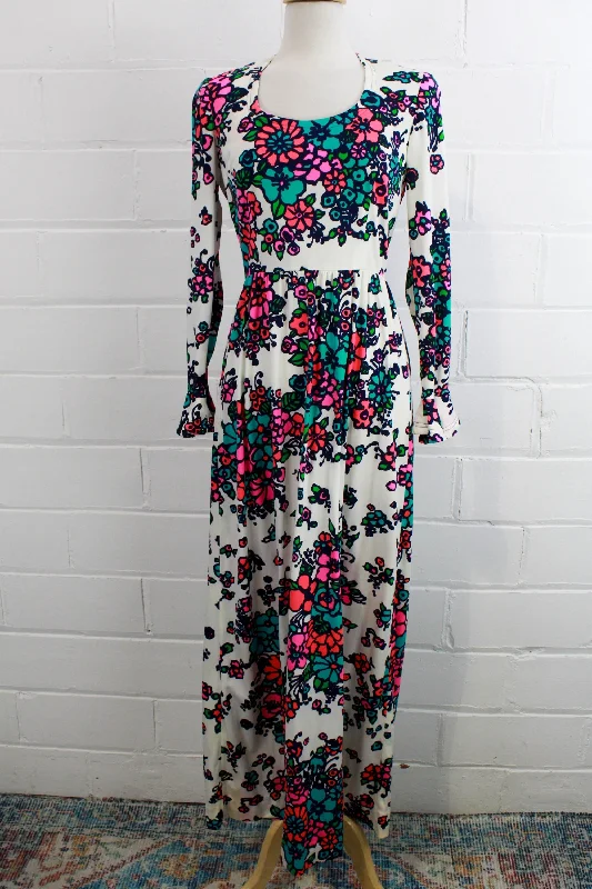 Vintage 1970s Pink Floral Maxi Dress, Deadstock Keram New York, S/M Vacation