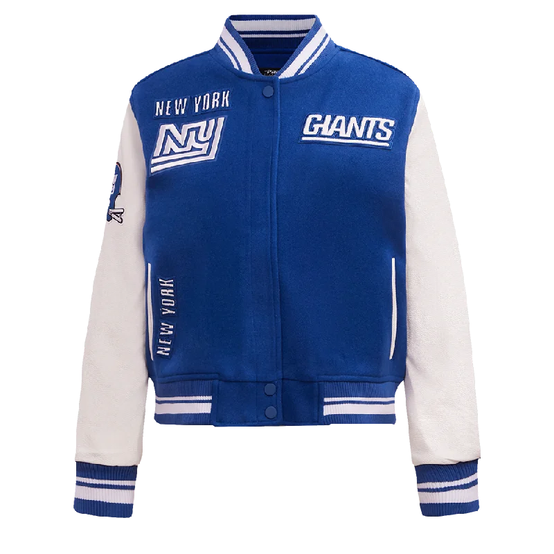 NFL NEW YORK GIANTS RETRO CLASSIC WOMEN'S RIB WOOL VARSITY JACKET (DODGER BLUE/WHITE)