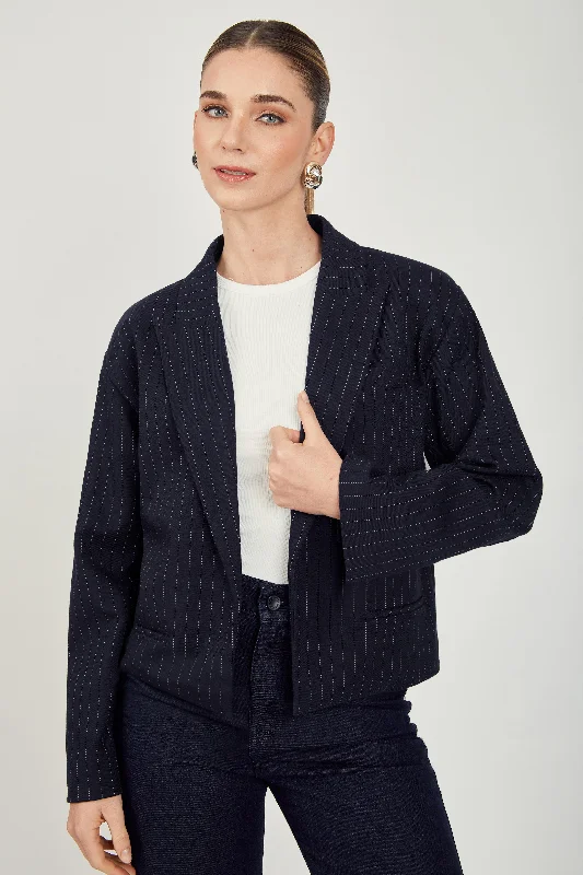 Blazer corto rayas - Azul Refined Women's Hand - crafted