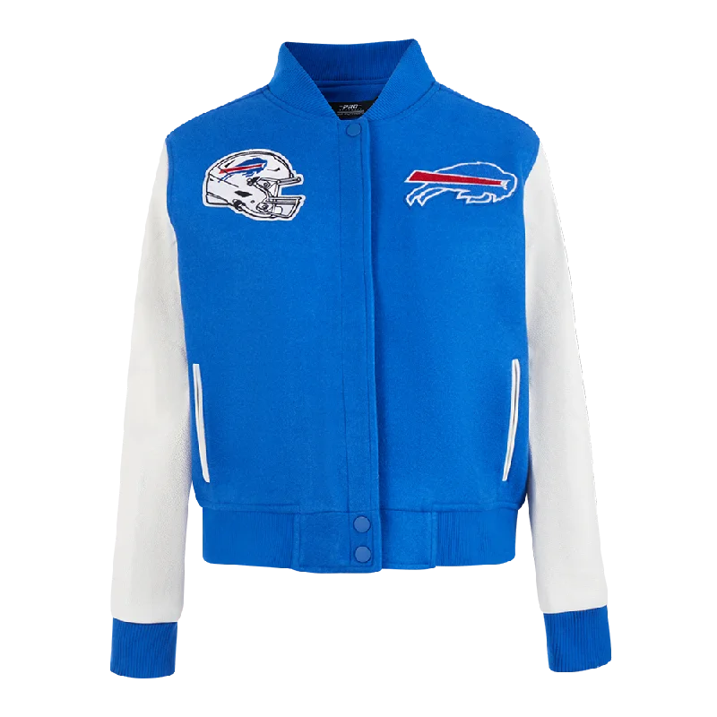 NFL BUFFALO BILLS CLASSIC WOMEN'S WOOL VARSITY JACKET (ROYAL BLUE/WHITE) Laid - back Women's Vibe NFL BUFFALO BILLS CLASSIC WOMEN'S WOOL VARSITY JACKET (ROYAL BLUE/WHITE) Laid - back Women's Vibe