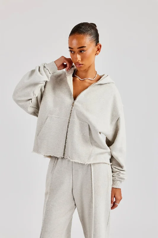 Womens Exposed Seam Zip Through Hoodie - Grey Marl Cool Women's Distressed