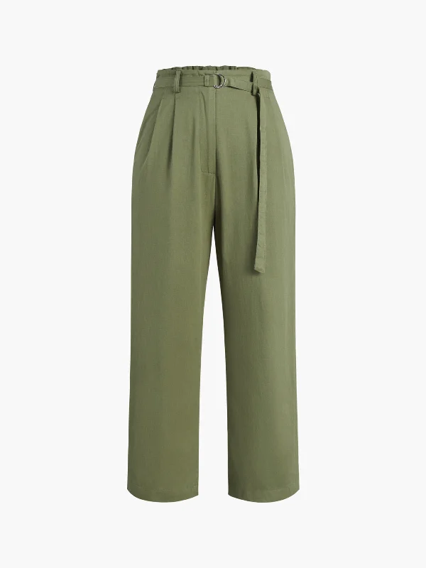 BerryBetty - Belted Cropped Straight Leg Pants Classic Women's Pin - striped