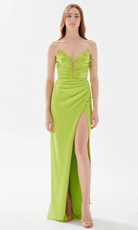 Tarik Ediz 52120 - Leaf-Like Detailed Strapless Dress Dapper Women's Bow - adorned