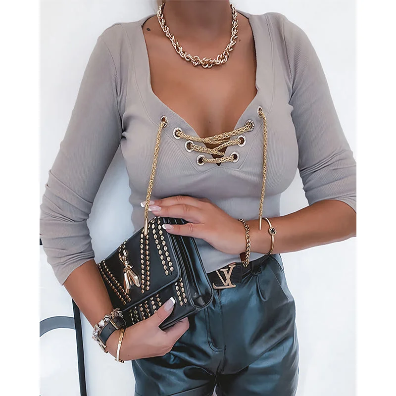 Solid Color V-Neck Slim Type Knitted Sweater Wholesale Women Clothing purpose