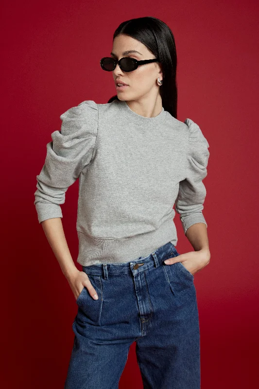 The Just Enough Puff Sweatshirt in Heather Grey Monochromatic Office Style