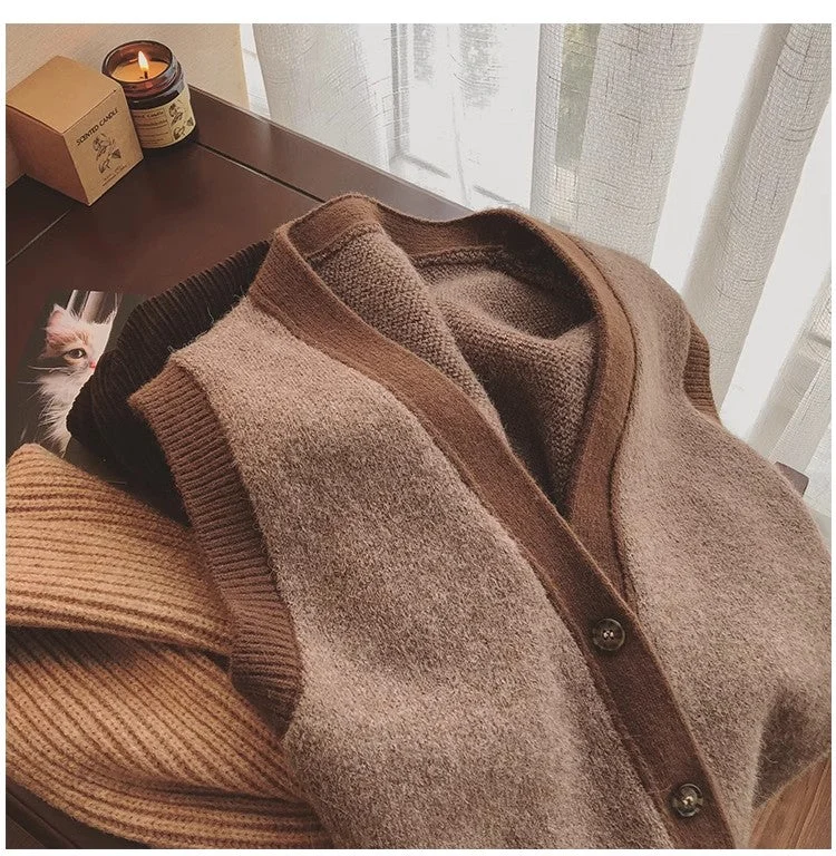sweater vest new style women's outer knitted vest sleeveless v-neck vest jacket S4989 Minimalist Women's Casual sweater vest new style women's outer knitted vest sleeveless v-neck vest jacket S4989 Minimalist Women's Casual
