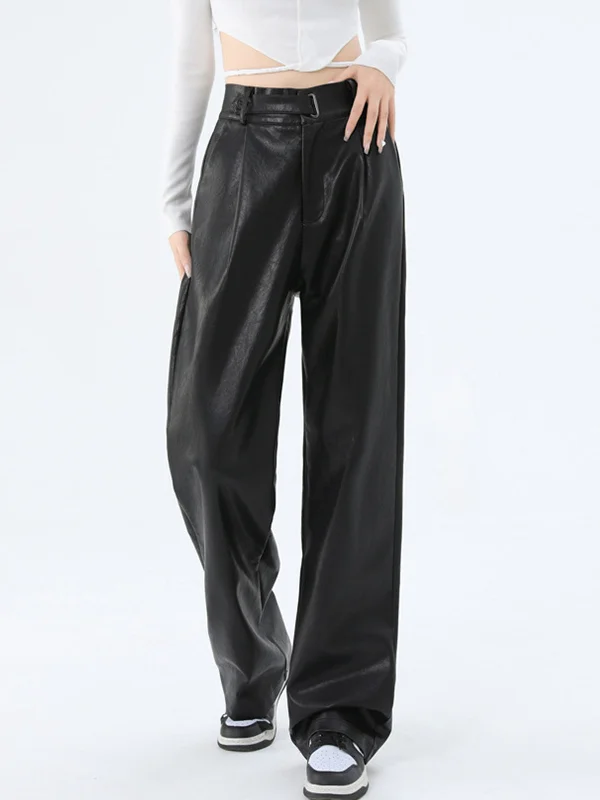 BerryBetty - Faux Leather Straight Leg Pants Australian Beach