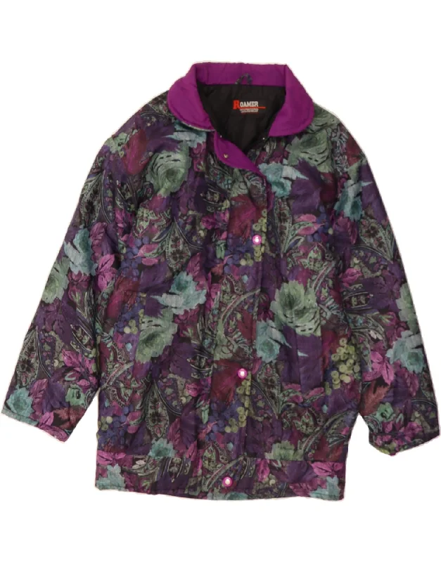 VINTAGE Womens Windbreaker Coat UK 18 XL Purple Floral Nylon