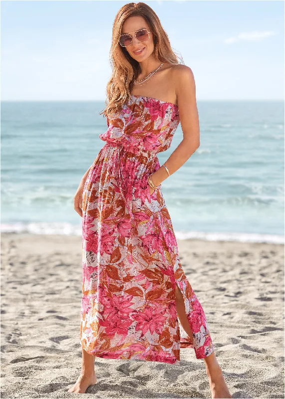 Strapless Maxi Dress  - Pink Multi Sharp Women's Italian