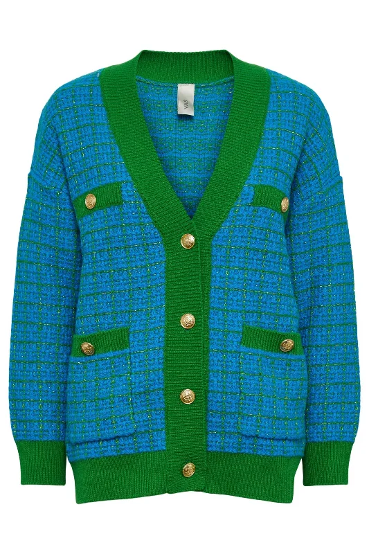 Y.A.S - Yaslivia Ls Knit Cardigan - Fern Green/Dresden BL