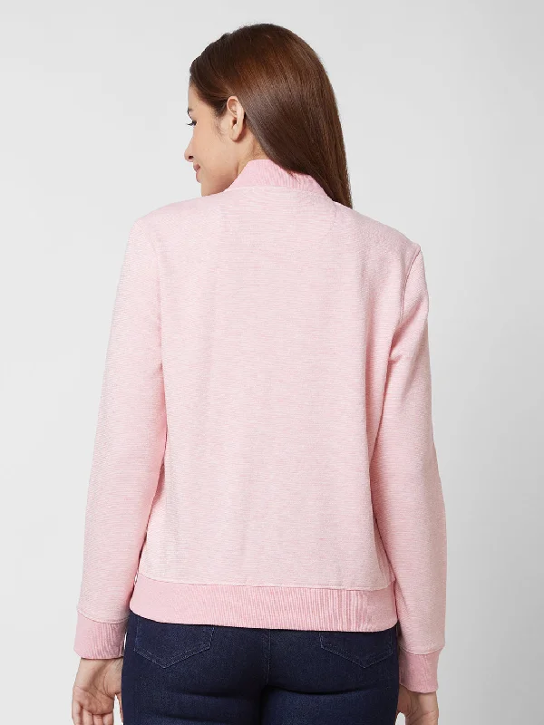 Spykar Round Neck Full Sleeve Pink Sweatshirt For Women Business