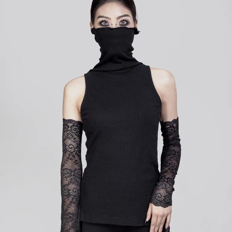 Women's Punk Ribbed Turtleneck Vest Rugged Women's Outdoor 