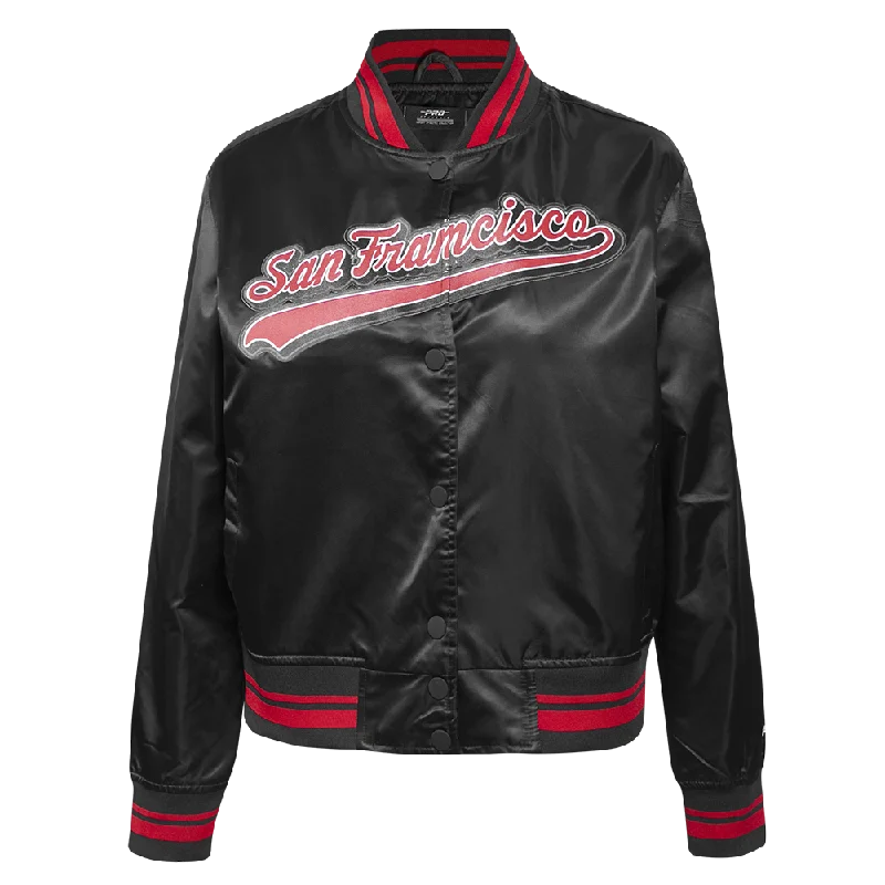 NFL SAN FRANCISCO 49ERS SCRIPT TAIL WOMEN'S SATIN JACKET (BLACK/RED/BLACK)