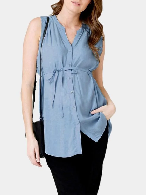 Custom V-Neck Self-Tie Sleeveless Curved Hem Tank Top Street