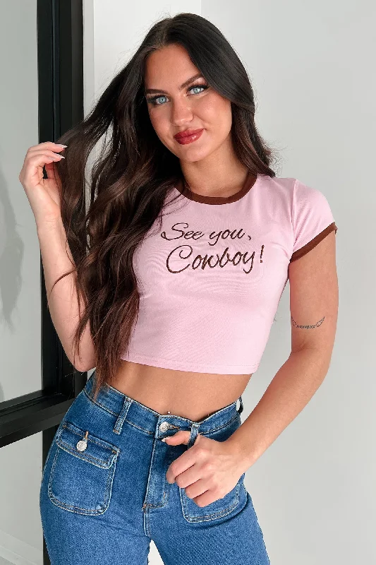 "See You, Cowboy" Embroidered Tee (Strawberry) Sophisticated Women's Tailored