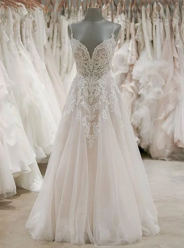 A Line Formal Spaghetti Strap Tulle Lace Cheap Long Wedding Dresses, BH91226 Dynamic Women's Moto A Line Formal Spaghetti Strap Tulle Lace Cheap Long Wedding Dresses, BH91226 Dynamic Women's Moto