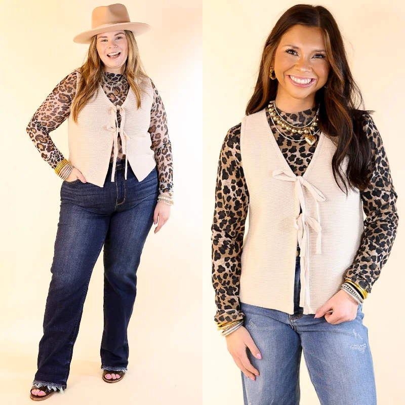 Main Attraction Bow Tie Front Sweater Vest in Sand Beige Refined Women's Velvet