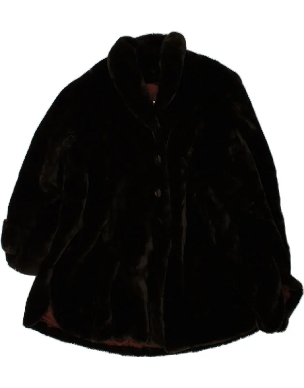 VINTAGE Womens Oversized Faux Fur Overcoat IT 46 Large Brown Luxurious Women's High - end VINTAGE Womens Oversized Faux Fur Overcoat IT 46 Large Brown Luxurious Women's High - end