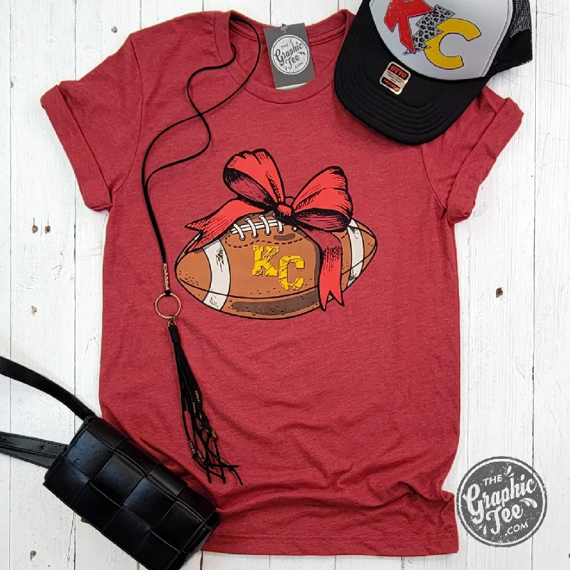 KC Football Bow Heather Cardinal Short Sleeve Crewneck Tee Dynamic Women's High - energy