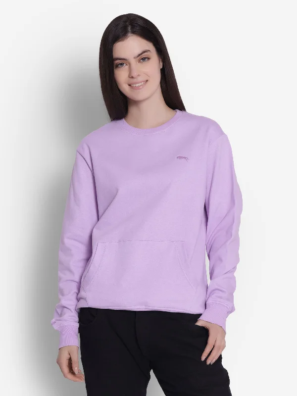JUMP USA Women Solid Lavender Pullover Sweatshirt British Gentlewoman Style