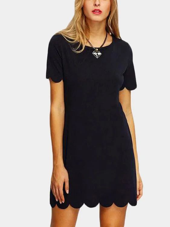 Wholesale Navy Round Neck Short Sleeve Plain Mini Dresses Edgy Women's Punk