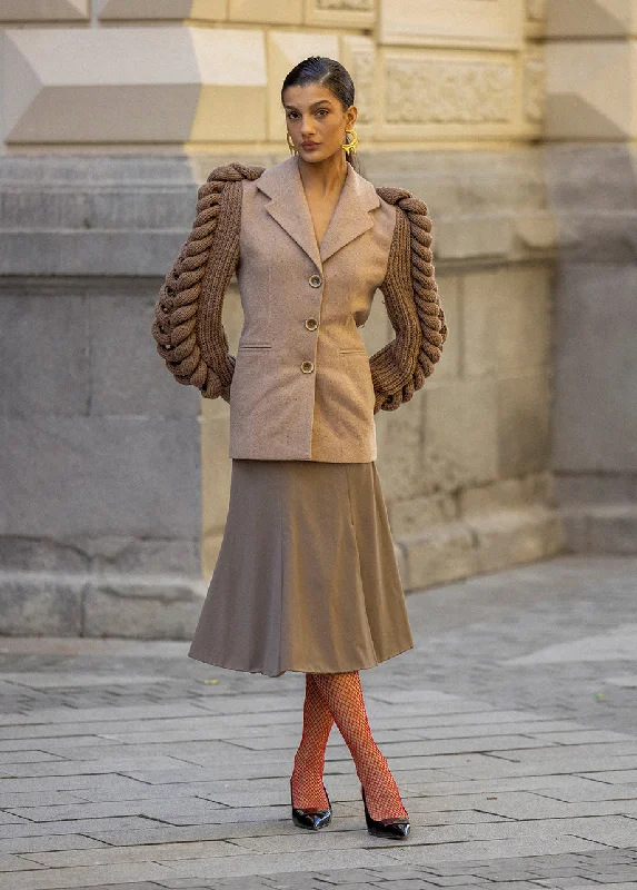 BROWN KNITTED SLEEVES BLAZER Hip Women's Urban