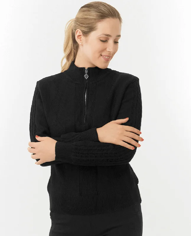 SIZE L - PURE GOLF Sorrell Cable Knit Lined Quarter Zip Jumper 501 Black Casual Women's Loose - fitting SIZE L - PURE GOLF Sorrell Cable Knit Lined Quarter Zip Jumper 501 Black Casual Women's Loose - fitting