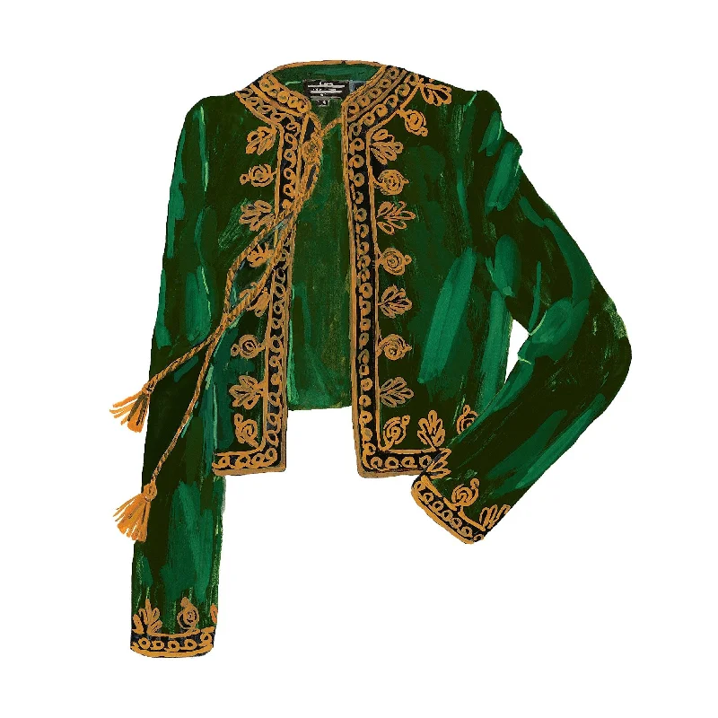 Embroidered Velvet Bolero Cozy Women's Sherpa - lined