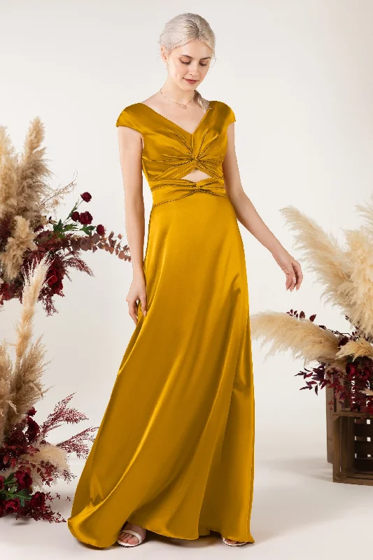 A-Line Sweep Luxe Satin Bridesmaid Dress Formal Dresses CB0497 Bold Women's Statement