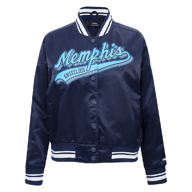 NBA MEMPHIS GRIZZLIES SCRIPT TAIL WOMEN'S SATIN JACKET (MIDNIGHT NAVY)