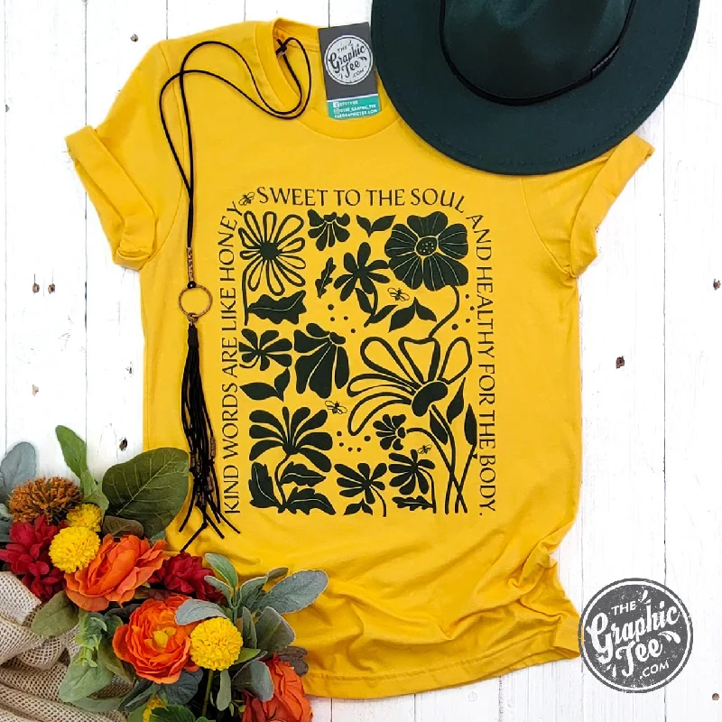 Kind Words Heather Golden Yellow Short Sleeve Tee Traditional Women's Wool