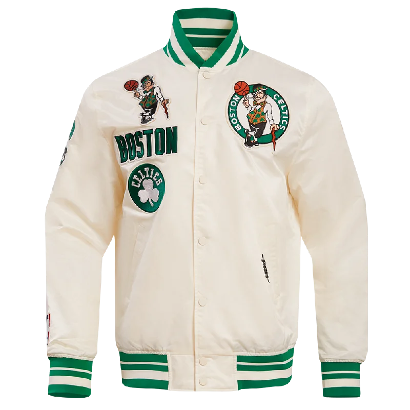 NBA BOSTON CELTICS RETRO CLASSIC MEN'S RIB SATIN JACKET (EGGSHELL/ KELLY GREEN) purpose NBA BOSTON CELTICS RETRO CLASSIC MEN'S RIB SATIN JACKET (EGGSHELL/ KELLY GREEN) purpose