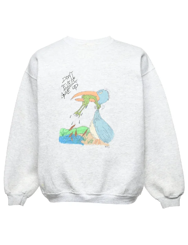 Don't Ever Give Up Cartoon Sweatshirt - L Cozy Women's Sherpa - lined