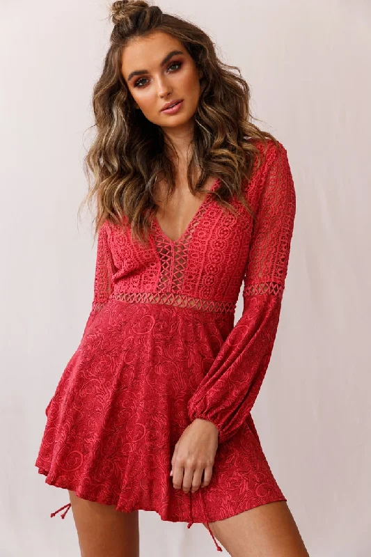 Carson Crochet Bell Sleeve Dress Coral Earthy Women's 